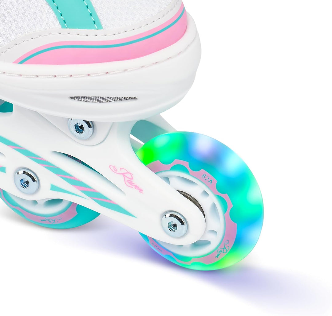 RAVEN 2in1 Kinder Schlittschuhe/Inline Skates Lia/Loret verstellbar mit LED Leuchtrad 30-33 (18-20,5