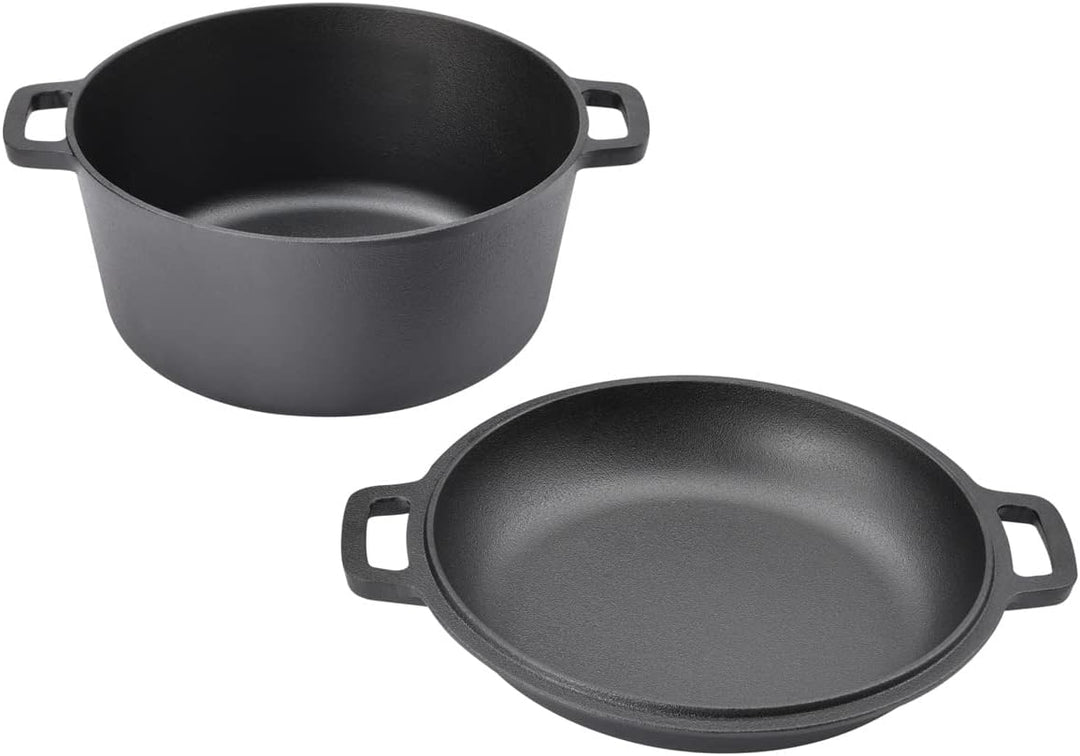 TAINO Gusseisen-Topf mit Pfannen-Deckel 6l Dutch-Oven Allzweck-Kochtopf aus Gusseisen Herd Ofen Lage