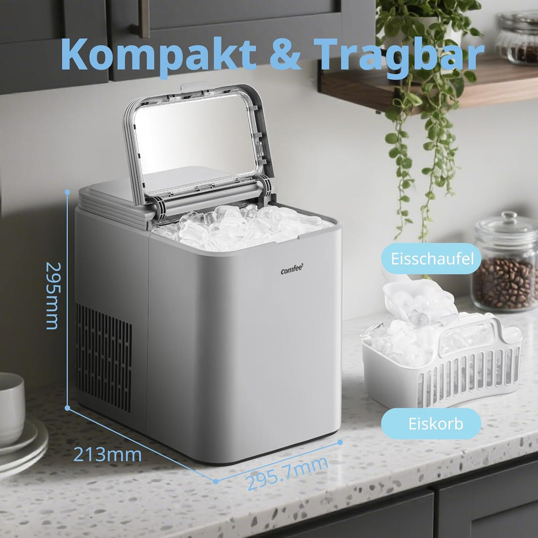 COMFEE' RCI12GY1EU(E) Eiswürfelmaschine, 8 Eiswürfel in 6 Min.,12 kg/24 Std.,1,3L Wassertank, Selbst