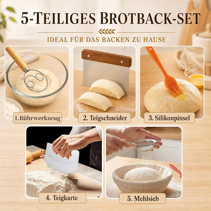10-teilig Sauerteig Starter Set, geeignet für Anfänger und erfahrene Bäcker | Brot Gärkorb, Rattan R