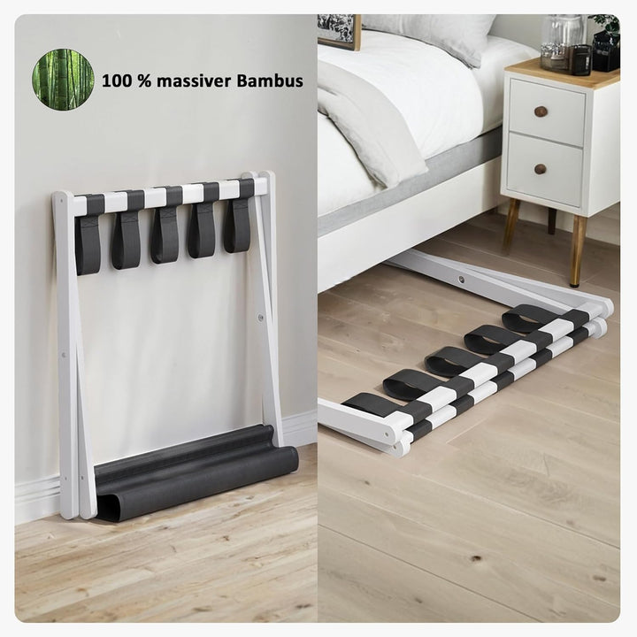 Semiocthome Kofferständer, Faltbarer Gepäckträger aus Bambus mit Ablage für Gästezimmer, Schlafzimme