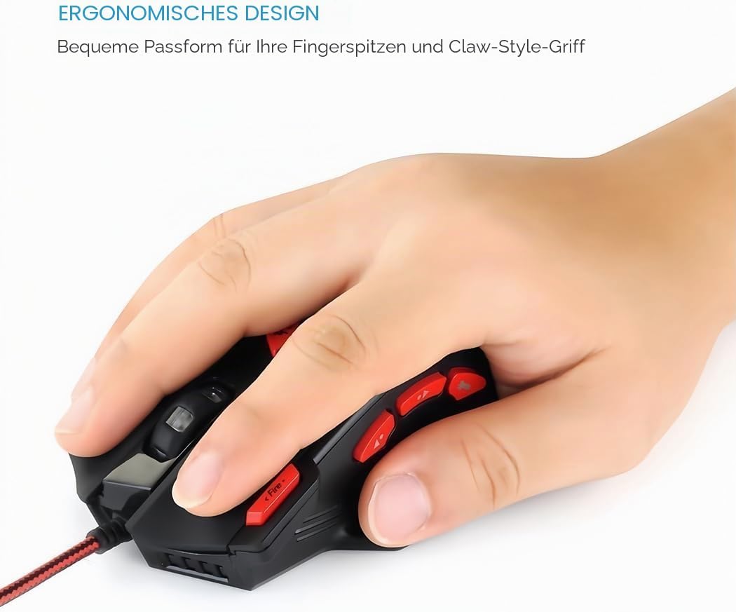zelotes T90 Gaming Maus 9200 DPI, 8 Programmierbare Tasten, Multi-Modi LED, USB Gaming Maus, Gewicht