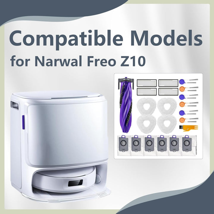 Homruich 22 Stück Zubehör für Narwal Freo Z10 Roboter Vacuum, 1 Hauptbürste, 4 HEPA-Filter, 4 Mop Pa
