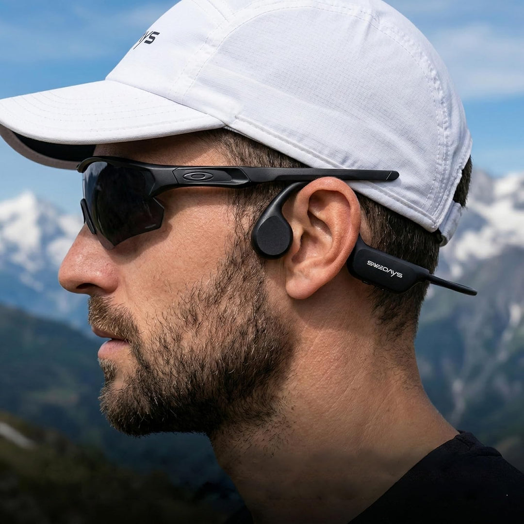 Knochenschall Kopfhörer Schwimmen, IPX8 Wasserdicht, Open-Ear Sport Kopfhörer 32GB Interner Speicher