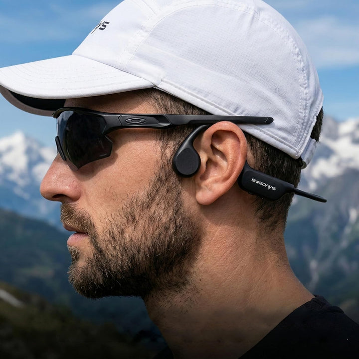 Knochenschall Kopfhörer Schwimmen, IPX8 Wasserdicht, Open-Ear Sport Kopfhörer 32GB Interner Speicher