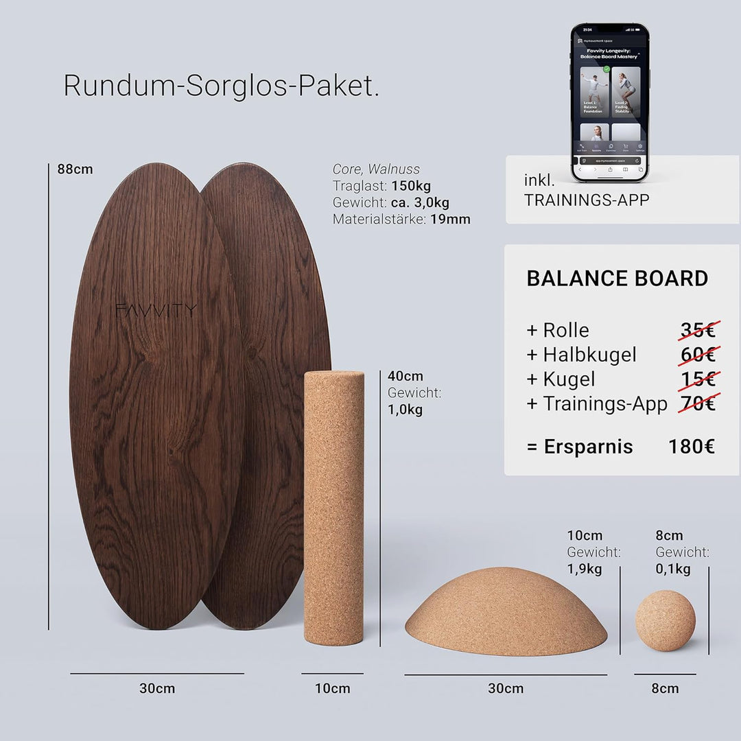 Balance Board aus Eichenholz [Handgefertigt in Deutschland] FSC-zertifizierter Gleichgewichtstrainer