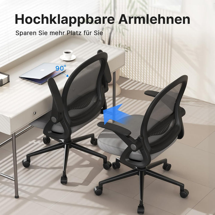 naspaluro Bürostuhl, Ergonomischer Schreibtischstuhl mit Atmungsaktiv Netzbespannung, Hochklappbare