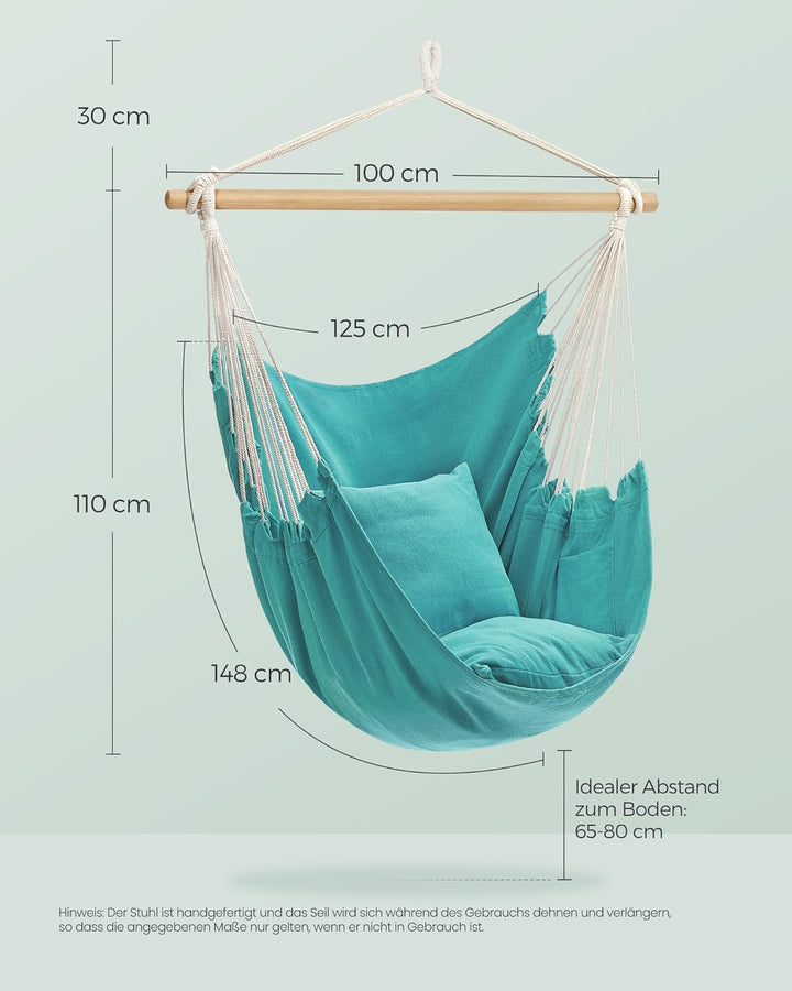 SONGMICS Hängesessel, Hängeschaukel, Hängestuhl mit 2 Kissen, Metallkette, bis 150 kg belastbar, Ind