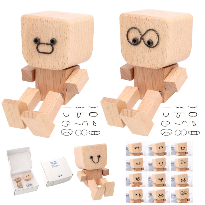 2PCS Wackelnder Holzmann, Schüttelnde Holzmann-Figur, Charmante kleine Holzfigur, wackelfigur Auto,