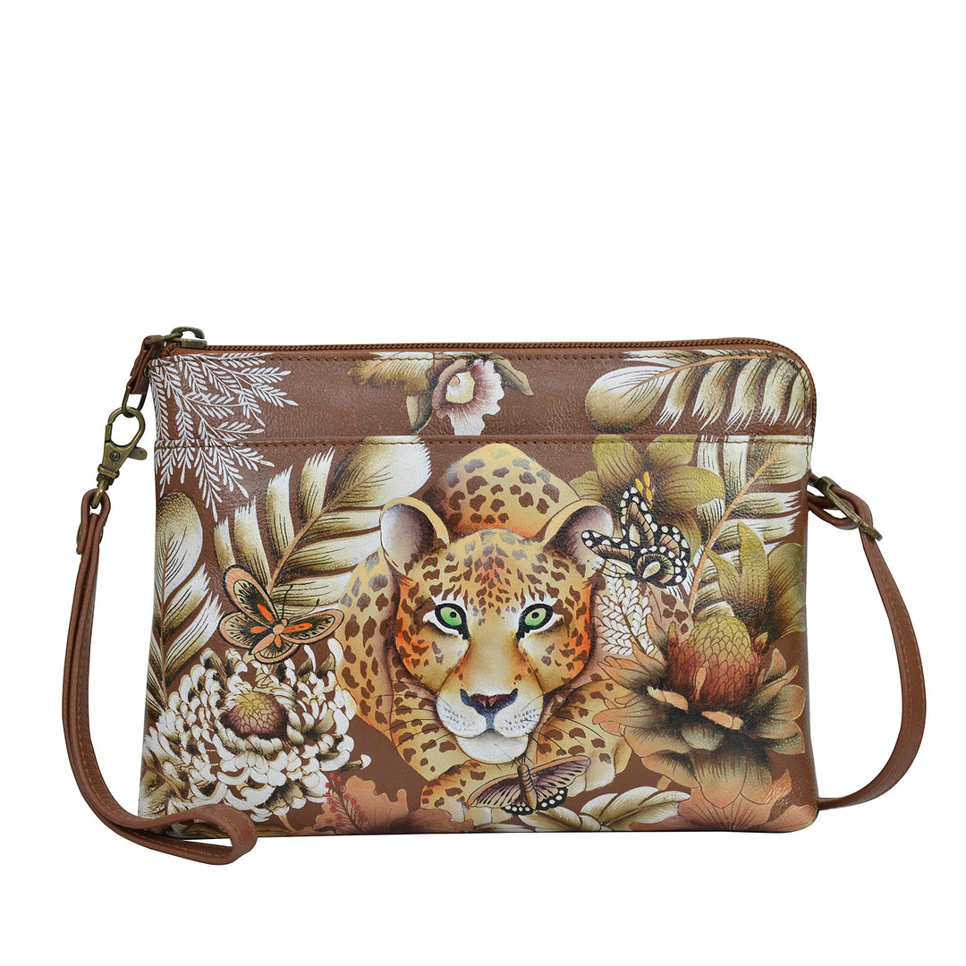 Anuschka Handbemalte 3-in-1 Clutch aus echtem Leder Cleopatra's Leopard Tan, Cleopatra's Leopard Tan