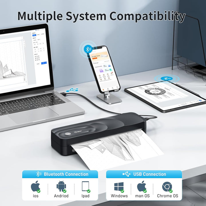 Tragbarer Thermodrucker A4 Bluetooth-Thermodrucker ohne Tinte, unterstützt US/A4 Thermopapier kompat