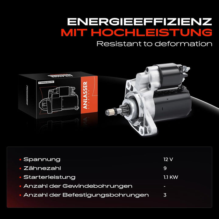 Frankberg Anlasser Starter Benzin Kompatibel mit Ibiza II 6K1 1993-2002 Octavia I 1U2 1996-2010 Tole