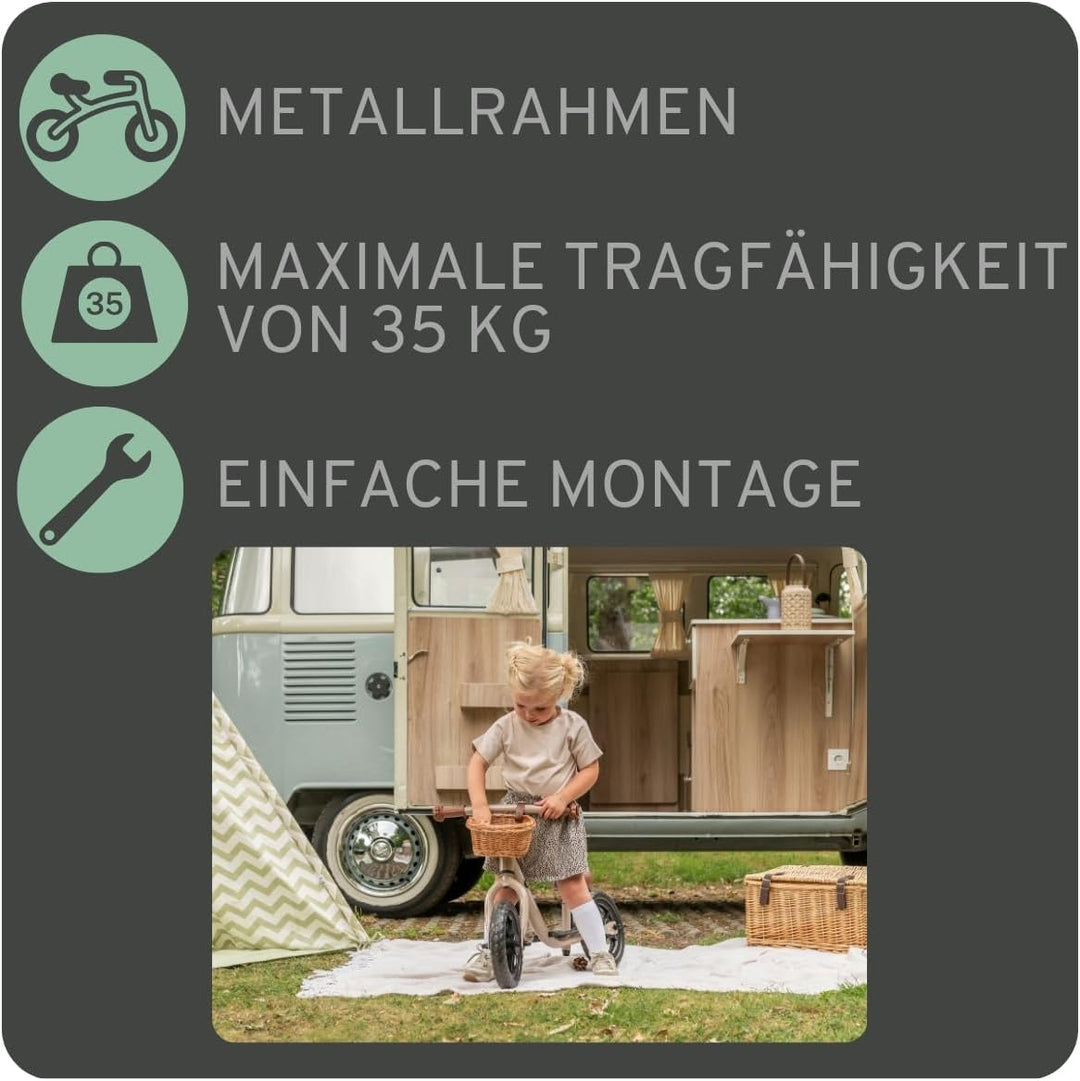 Bandits &amp; Angels Laufrad aus Metall mit Weidenkorb ab 2 Jahren – Lauflernrad – Verstellbarer Sattel