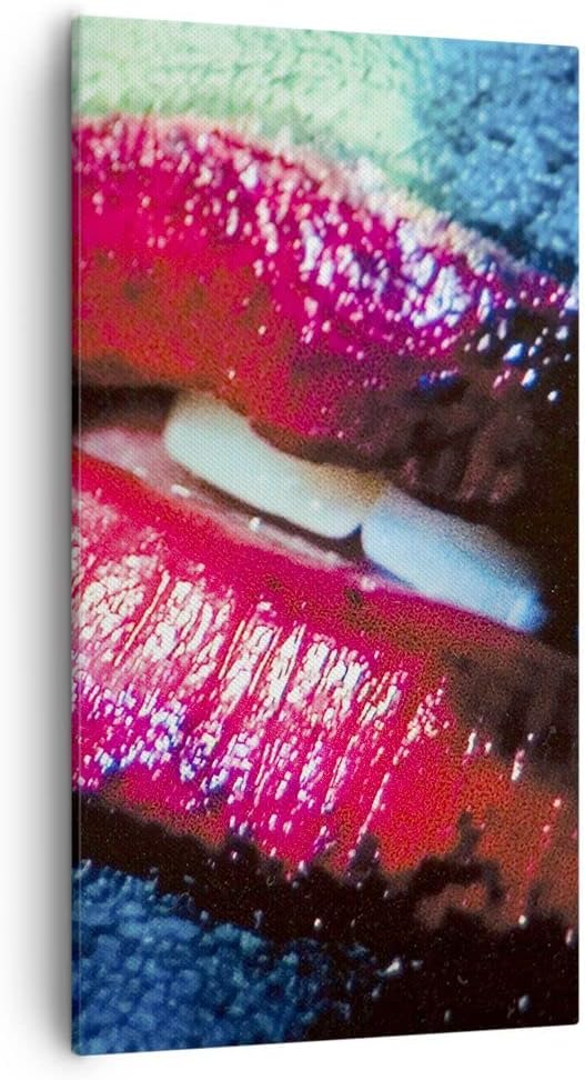 Bilder auf Leinwand 55x100cm Leinwandbild mit Rahmen Lippen Gesicht Frau Gross Wanddeko Bild Schlafz