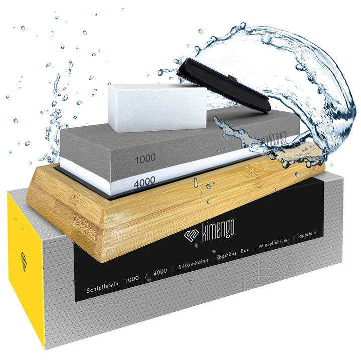 Schleifstein Körnung 1000/4000 [PROFI SET] 2-in-1 Wetzstein Messer schärfen, doppelseitiger Abziehst