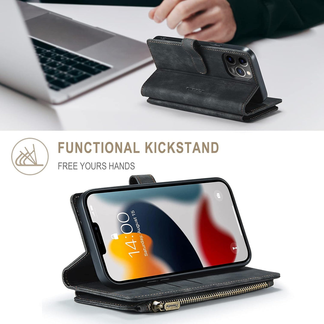 QLTYPRI Handyhülle für iPhone 13 Pro, Reissverschluss Hülle PU Leder Klapphülle Kartenfach Geldbörse