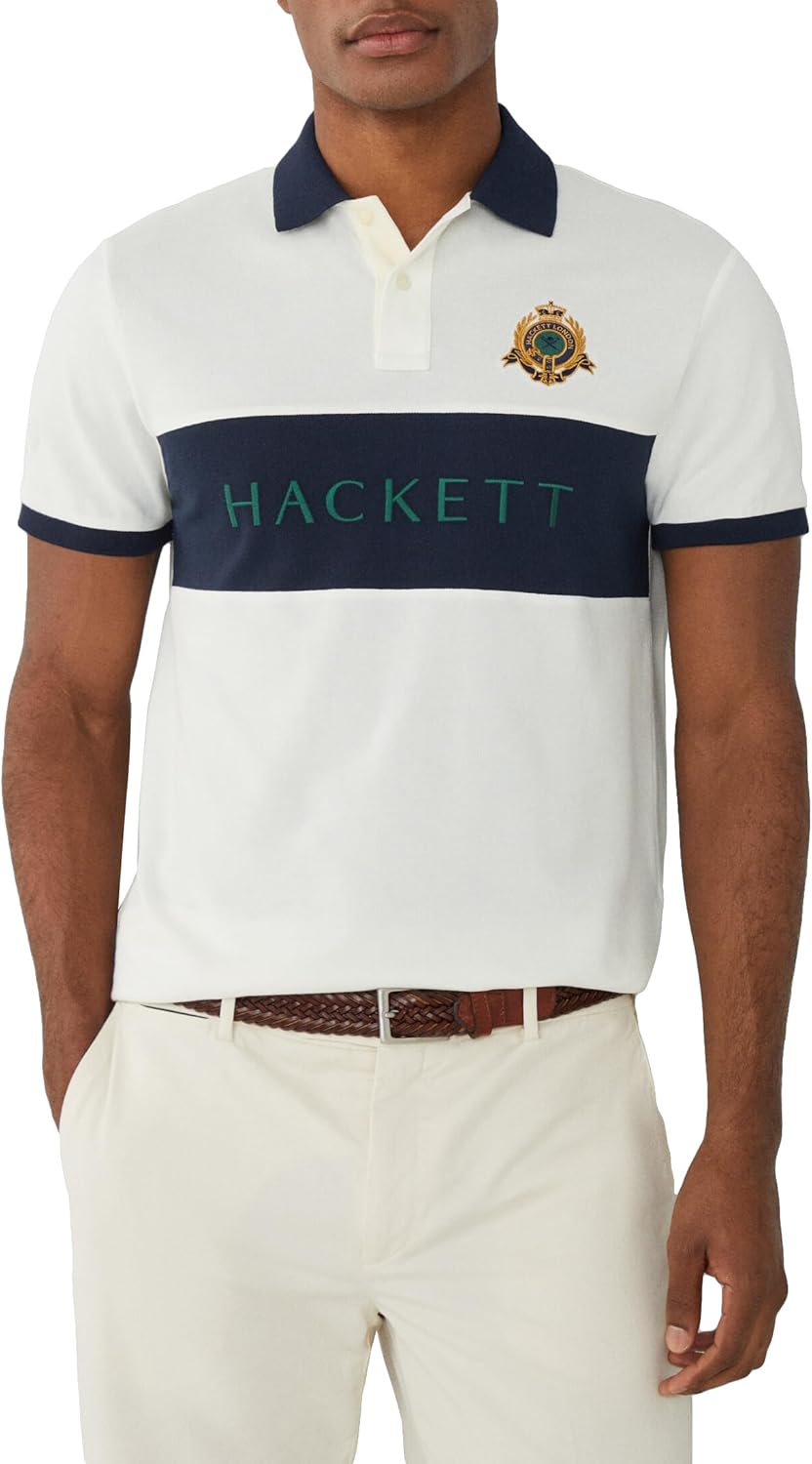 Hackett London Herren Heritage Panel Polo Polohemd XXL White (White), XXL White (White)