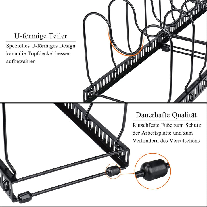 Toplife Pfannenhalter für schublade, erweiterbarer Pfannen Organizer, Deckelhalter mit 10 verstellba