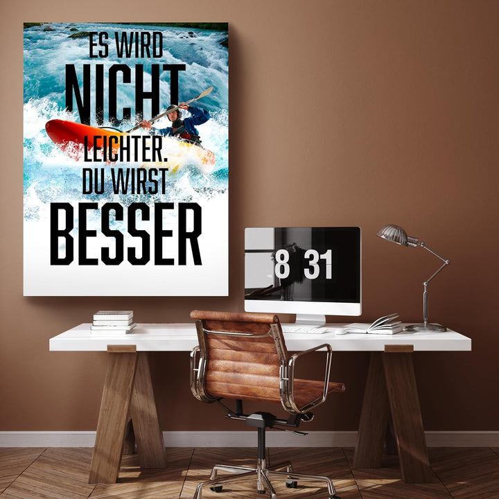 wandmotiv24 Leinwandbild Motivation, 80x60cm, Hochformat, Du wirst Besser, Deko, Bilder auf Leinwand