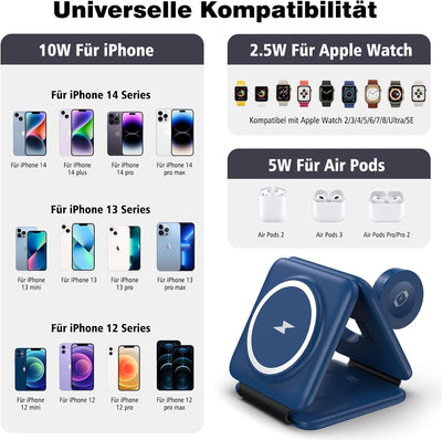 Mag-Safe Ladestation Für iPhone und Apple Watch: 3 in 1 Travel Charging Station Kompatibel mit iPhon