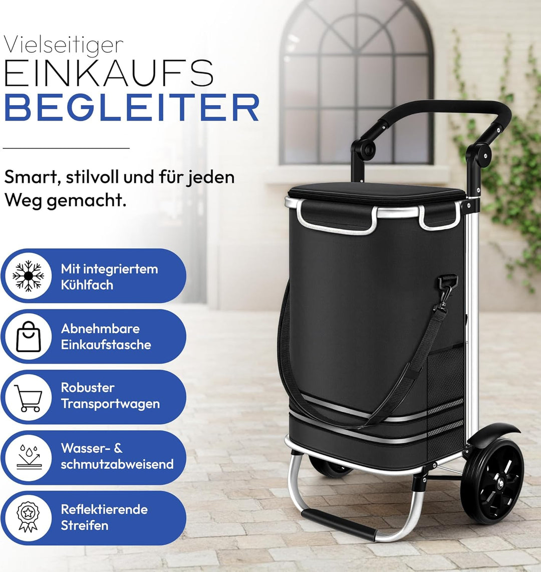 Dimono® Einkaufstrolley Rolltex Klappbarer 3 in1 Trolley zum Einkaufen; 56 Liter inkl. Kühlfach; Tra