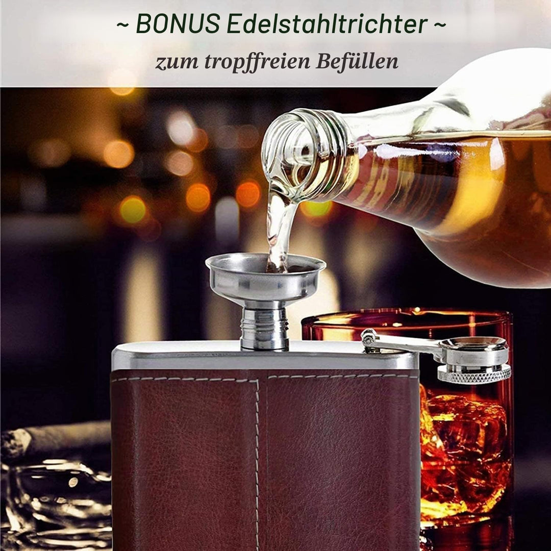 Flachmann, Tragbarer Flachmann aus Metall, 8oz Edelstahl Schnapsflasche, Outdoor Flachmann Trinkbech