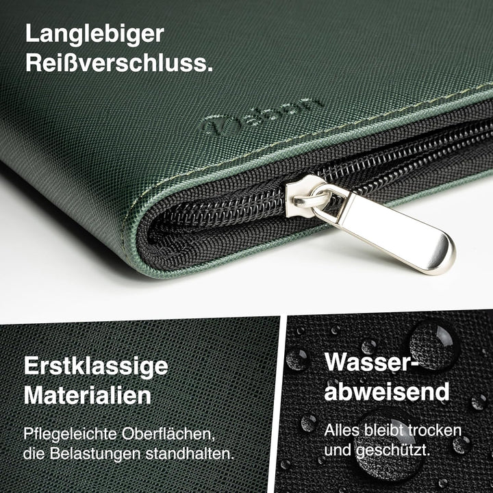 Vebon® Schreibmappe Ringbuch A4 Berlin I Reissverschluss + Klemmbrett I Konferenzmappe + Laptoptasch