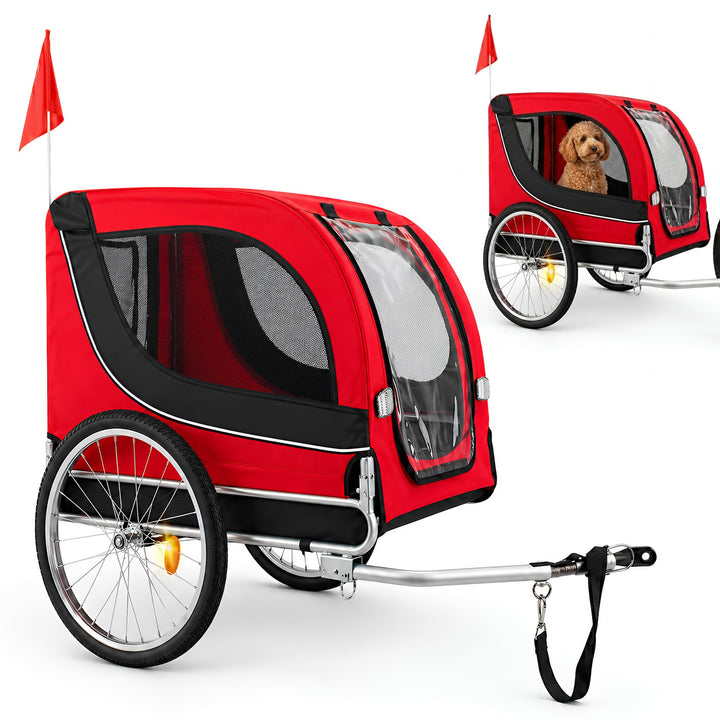 Klappbarer Hundefahrradanhänger & Hundebuggy mit Dachöffnung Rot, Rot