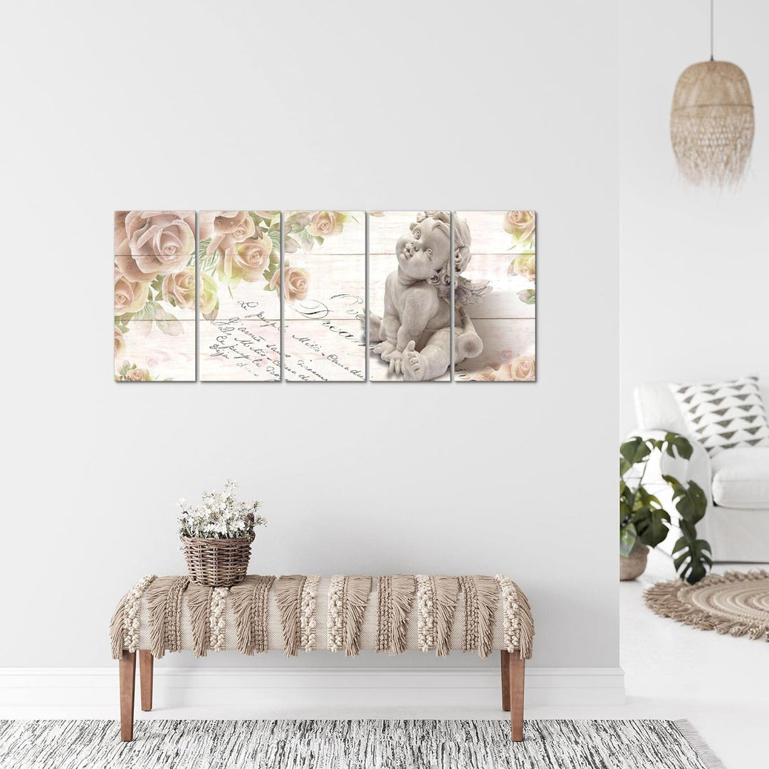 Runa Art Bild Engel Blumen Wandbilder auf Vlies Leinwand 5 Teilig Wanddekoration Wohnzimmer Schlafzi