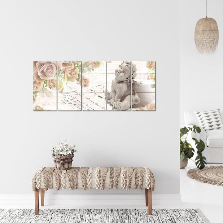 Runa Art Bild Engel Blumen Wandbilder auf Vlies Leinwand 5 Teilig Wanddekoration Wohnzimmer Schlafzi