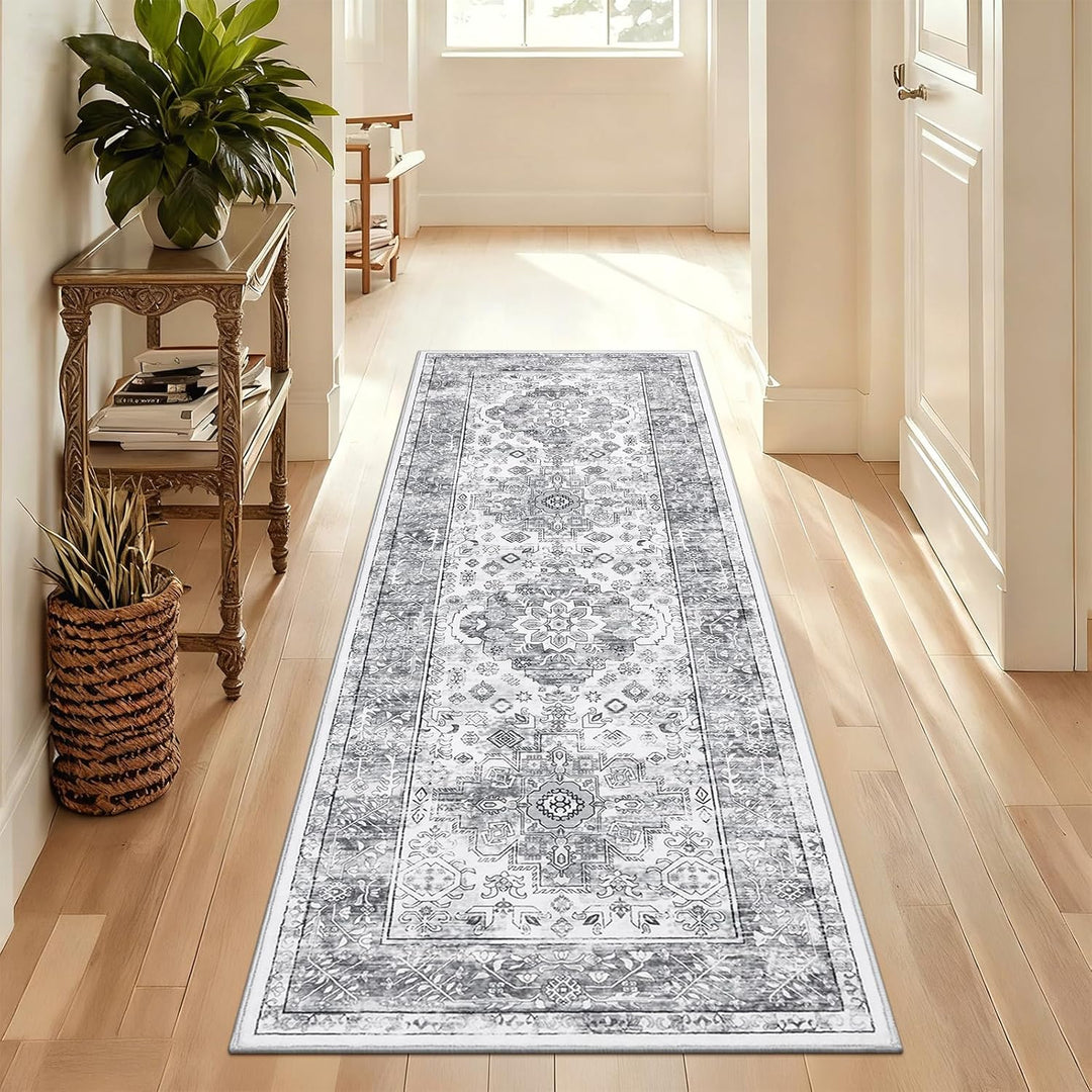 Enyhom Teppich Läufer, 60 x 180 cm Grau Extra Lange Läufer Teppiche für Flur rutschfest Waschküche M