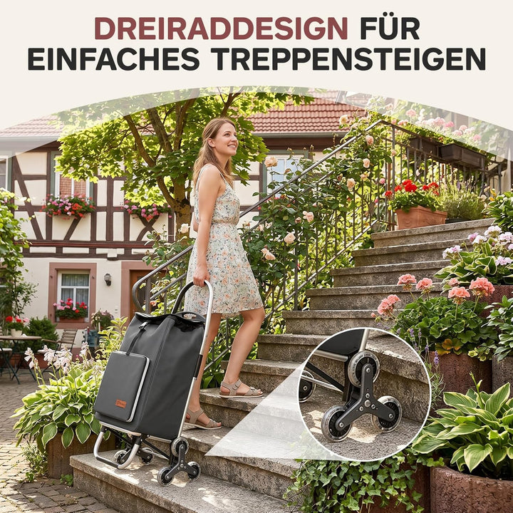 Sekey Einkaufstrolley Treppensteiger klappbar, XXL Einkaufstasche mit Kühlfach, Aluminiumrahmen, 3+3