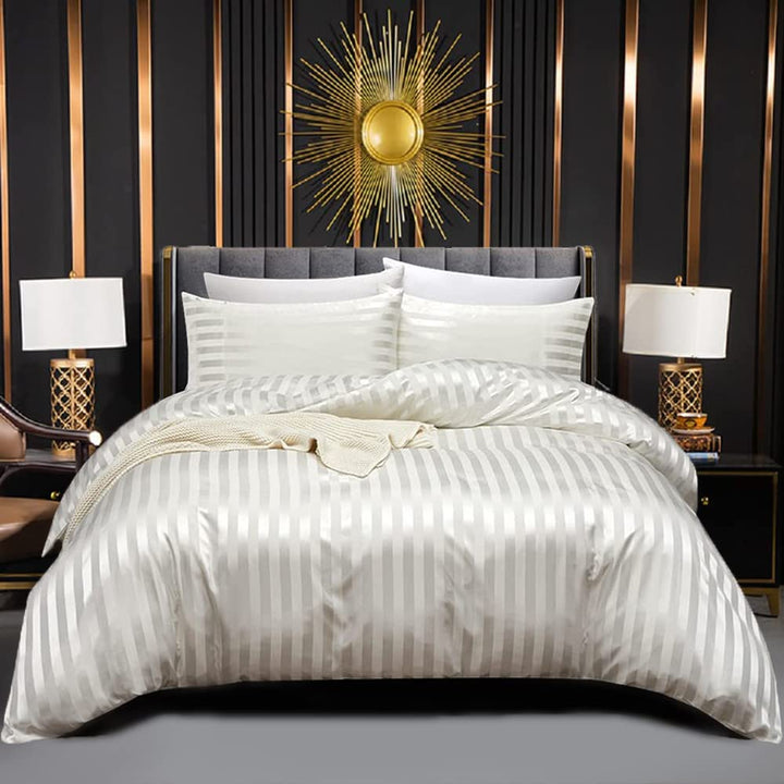 Luofanfei Satin Bettwäsche 135x200 Weiss Beige Glänzend Glatt Seiden Sommer Bettwäsche Set Glanzsati