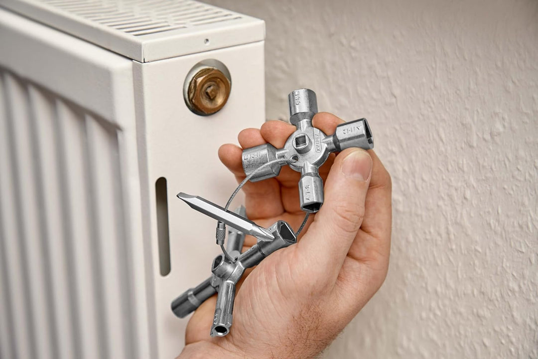 KNIPEX TwinKey® Schaltschrankschlüssel, für gängige Schliesssysteme, 10 Profile, 2 Kreuze, 1 Schlüss