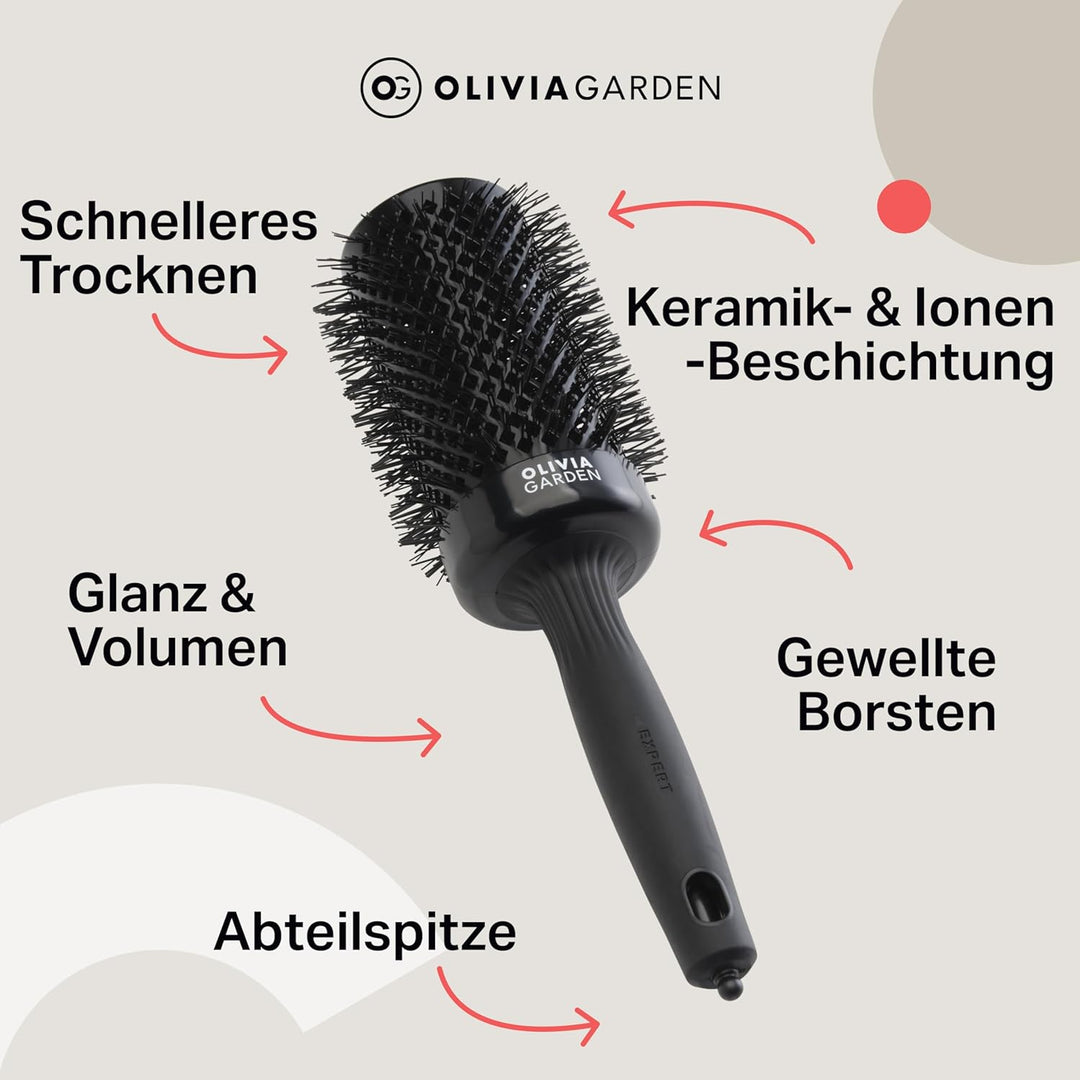 Olivia Garden Expert Blowout Shine – Schwarz - 55 - Runde, antistatische Keramikbürste für glänzende
