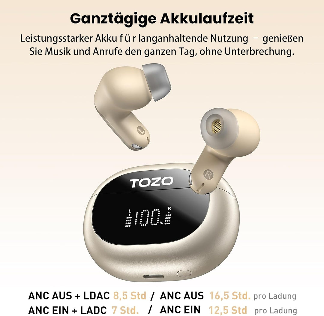 TOZO NC20 Bluetooth-Kopfhörer 6.0,6 Mics & ENC AI für kristallklare Anrufe,LDAC Hi-Res Audio,IPX8,Ve