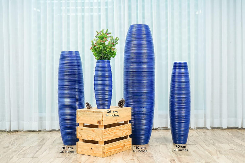 Leewadee Grosse Bodenvase für Dekozweige hohe Standvase Design Holzvase, Holz, 90 cm, Blue 90 cm Bla