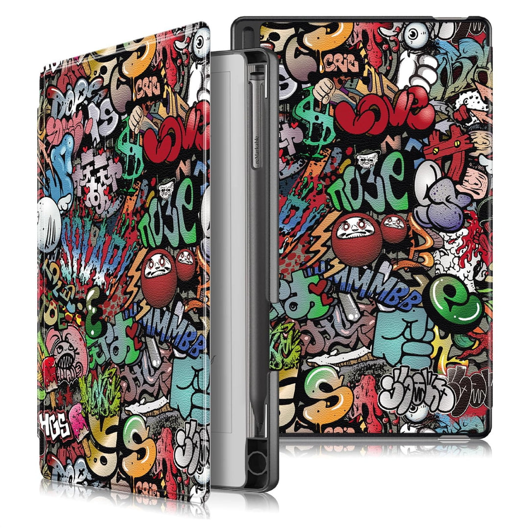 GIOPUEY Hülle Kompatibel mit Remarkable Paper Pro Move 7.3, Flip Case 360° Schutz - Graffiti reMarka