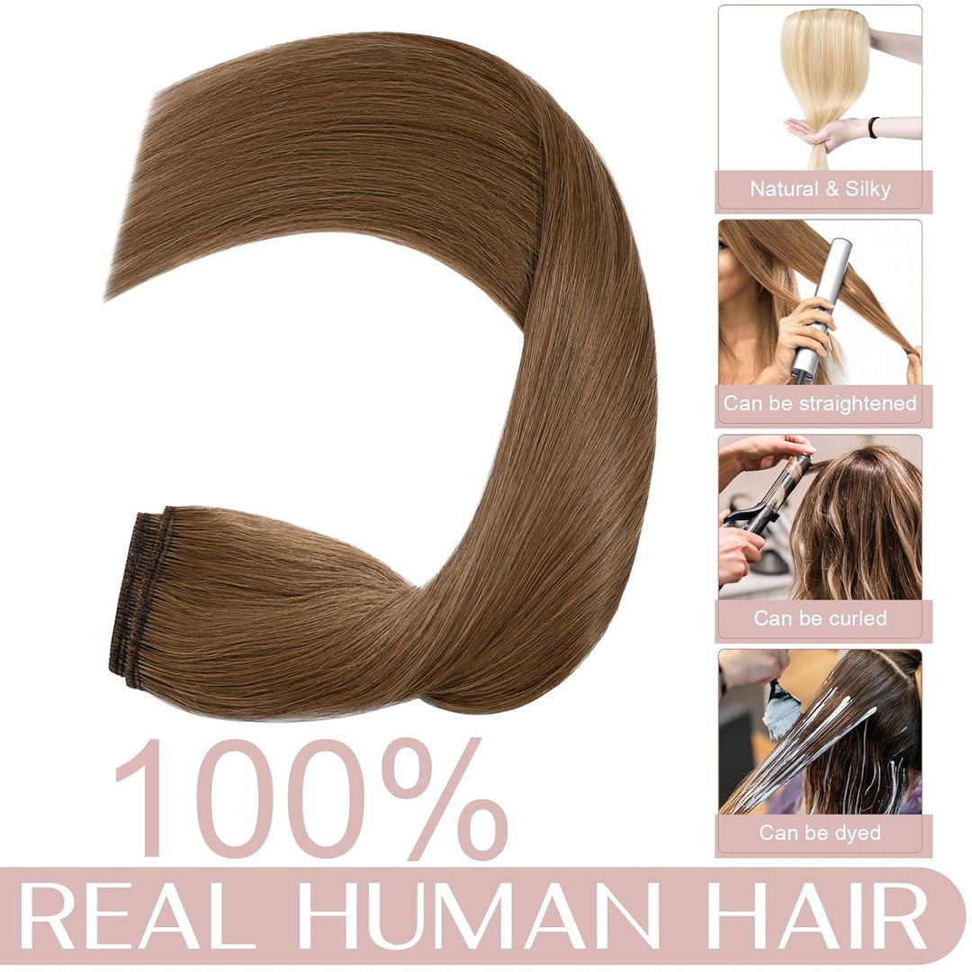 SEGO Clip in Haar Extensions Echthaar Haarverlängerungen ein Tresse 5 Clips Haarverdichtung Haarteil