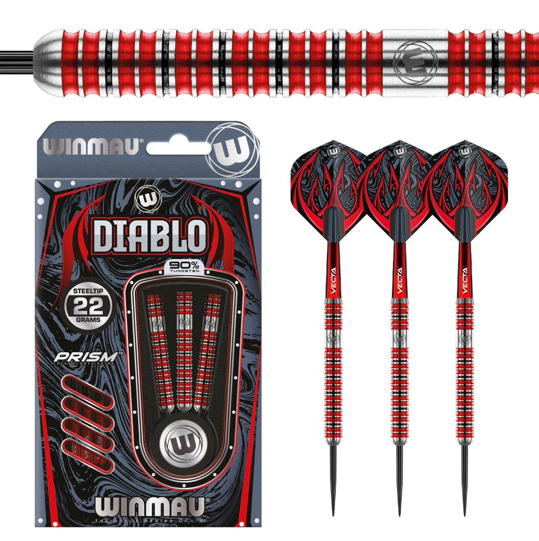 WINMAU Diablo Profi Stahlspitze Wolfram Dartpfeile mit Flüge und Stiele (Wellen) 24g Parallel, 24g P