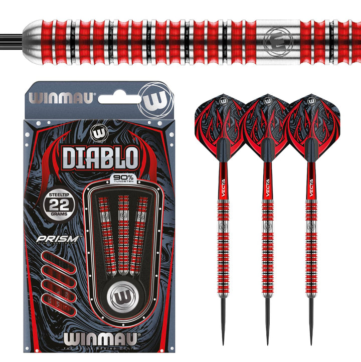 WINMAU Diablo Profi Stahlspitze Wolfram Dartpfeile mit Flüge und Stiele (Wellen) 24g Parallel, 24g P