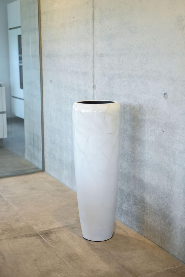 VIVANNO Pflanzkübel Pflanzgefäss Bodenvase exklusiv Cavita Weiss Marmor Hochglanz 34 x 97 cm Weiss M