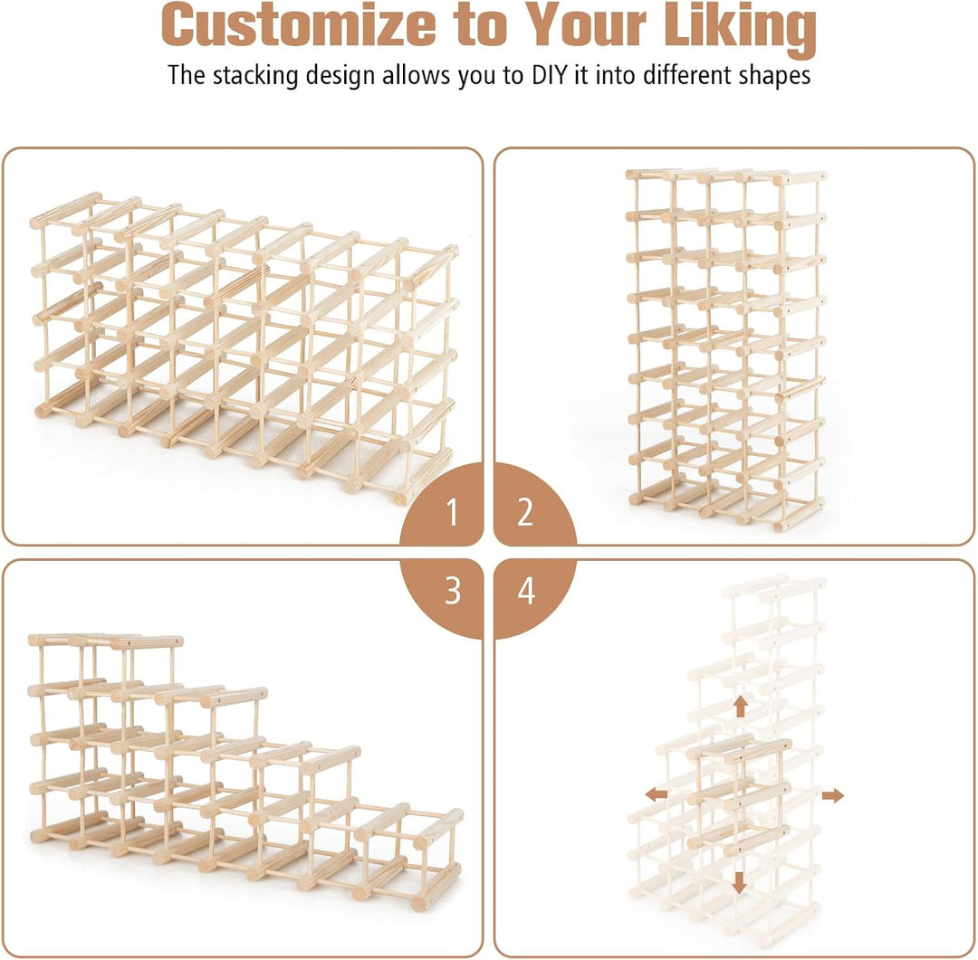 KOMFOTTEU Weinregal für 40 Flaschen, Flaschenregal aus Holz, Flaschenständer erweiterbar, Weinflasch