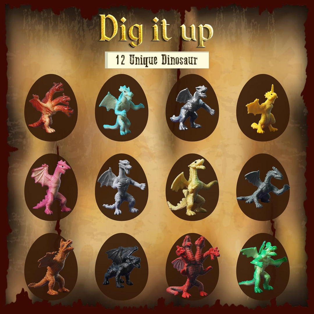 Eggbox Drachenei Ausgrabungsset, Drachenei ausgraben mit 12 verschiedenen Drachenspielzeugen mit Dra
