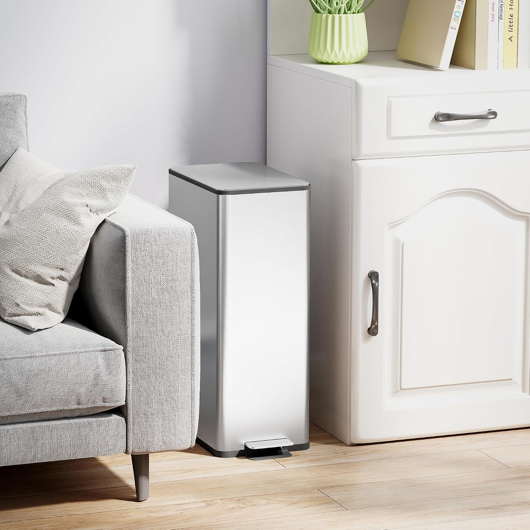 HOMCOM Mülleimer 20 L mit Softclose-Deckel Pedal 21,5 x 37,2 x 57cm Silber | Treteimer, Abfalleimer