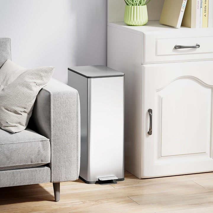HOMCOM Mülleimer 20 L mit Softclose-Deckel Pedal 21,5 x 37,2 x 57cm Silber | Treteimer, Abfalleimer