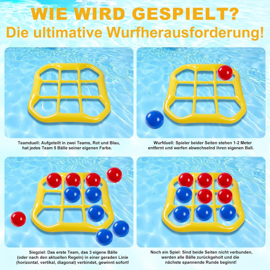 Aufblasbares Wasserspielzeug, Tic Tac Toe Pool Spielzeug mit 10 Aufblasbarer Ball, 9-Kästchen-Gitter