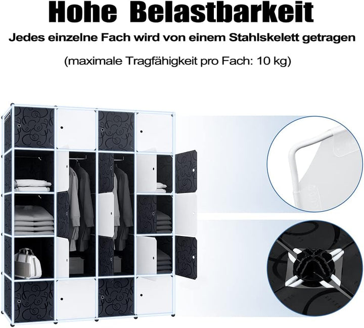 Regalsystem Steckregal aus Kunststoff Kleiderschrank mit Tür und Kleiderstange Schrank Schlafzimmer