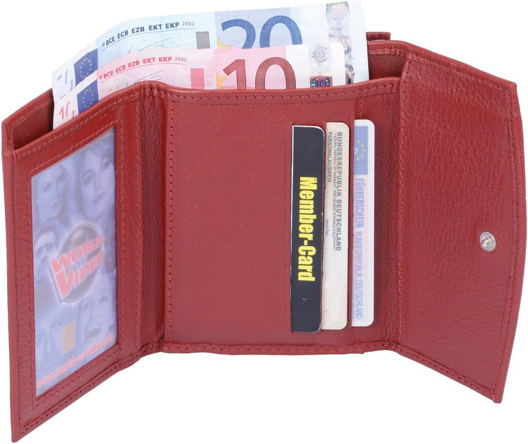 Damenknipsbörse BASIC in Echt-Leder, cherry, 13x9x2,5cm, Cherry