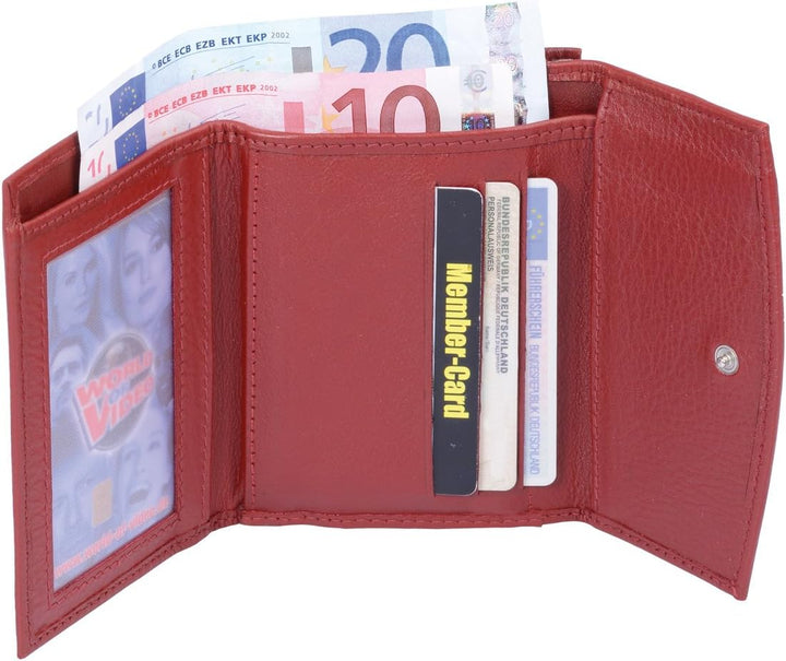 Damenknipsbörse BASIC in Echt-Leder, cherry, 13x9x2,5cm, Cherry